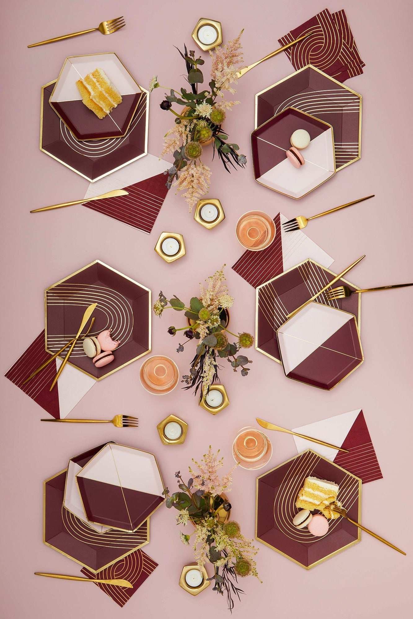 Bordeaux - Maroon Pink Colorblock Lunch Paper Napkins