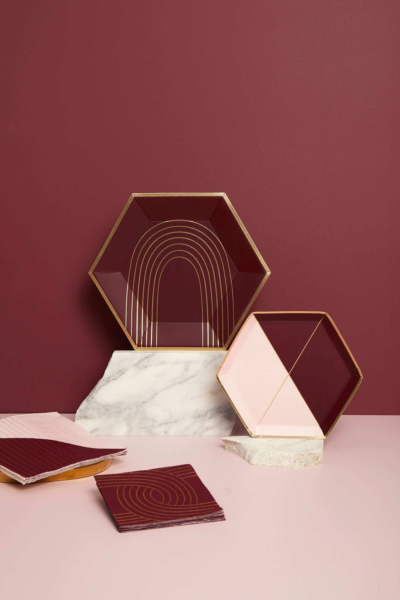 Bordeaux - Maroon Pink Colorblock Lunch Paper Napkins