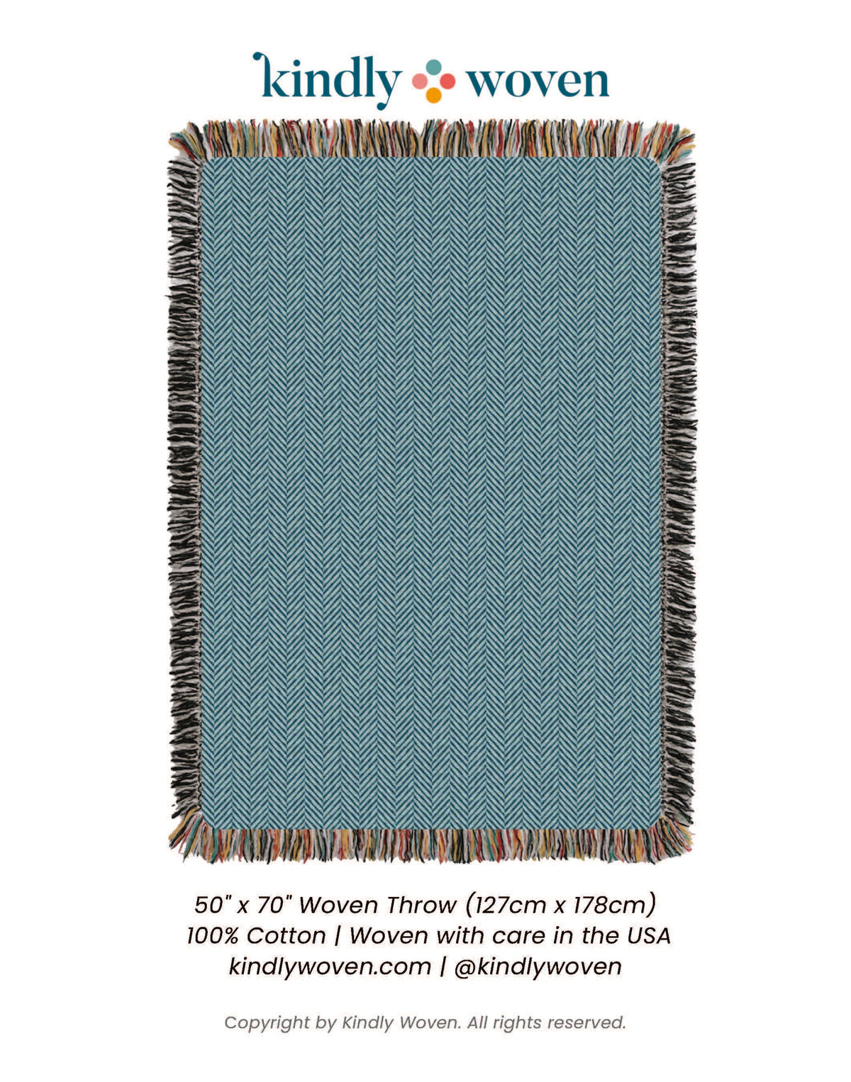 Blue Herringbone Jacquard Woven Throw Blanket, Reversible Cotton Throw, Made in USA | Henry Chambray