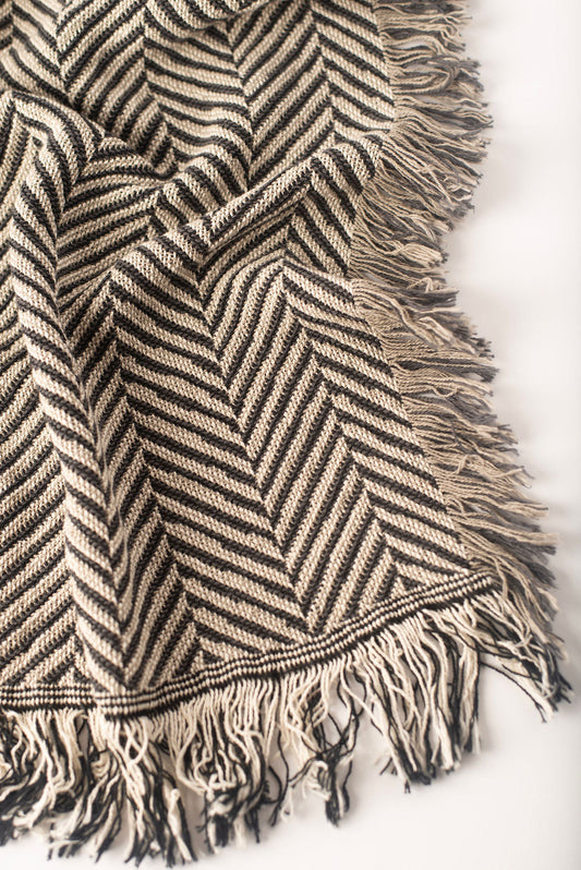 Neutral Herringbone Jacquard Woven Throw Blanket, Reversible Cotton Throw, Made in USA | Henry Stone