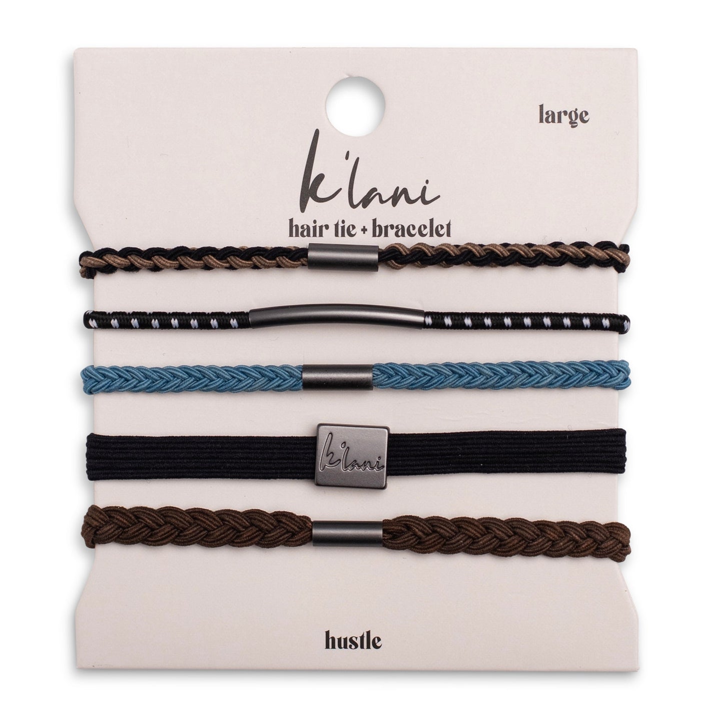 "Hustle" Solid Black, Brown & Blue Hair Tie Bracelets
