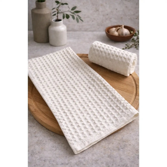 Verona Waffle Kitchen Towels – Soft Neutral Absorbent Dish Towels