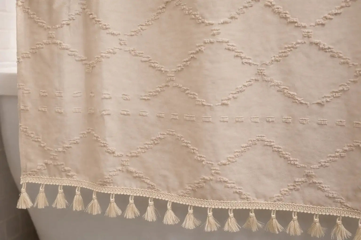 Valencia Tufted Beige Shower Curtain