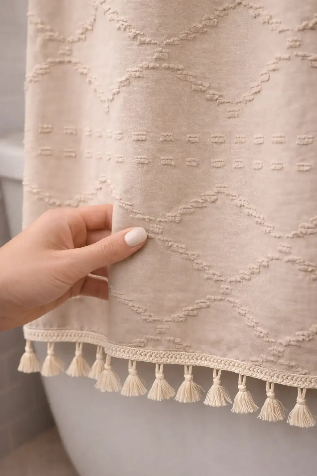 Valencia Tufted Beige Shower Curtain