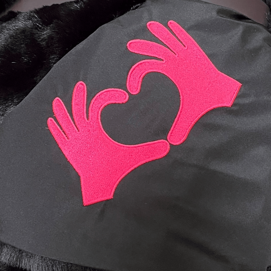 Pink Heart Hands on Black Outdoor Blanket
