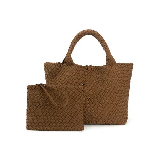 The Charli | Large Woven Neoprene Tote with Wristlet | Chocolate