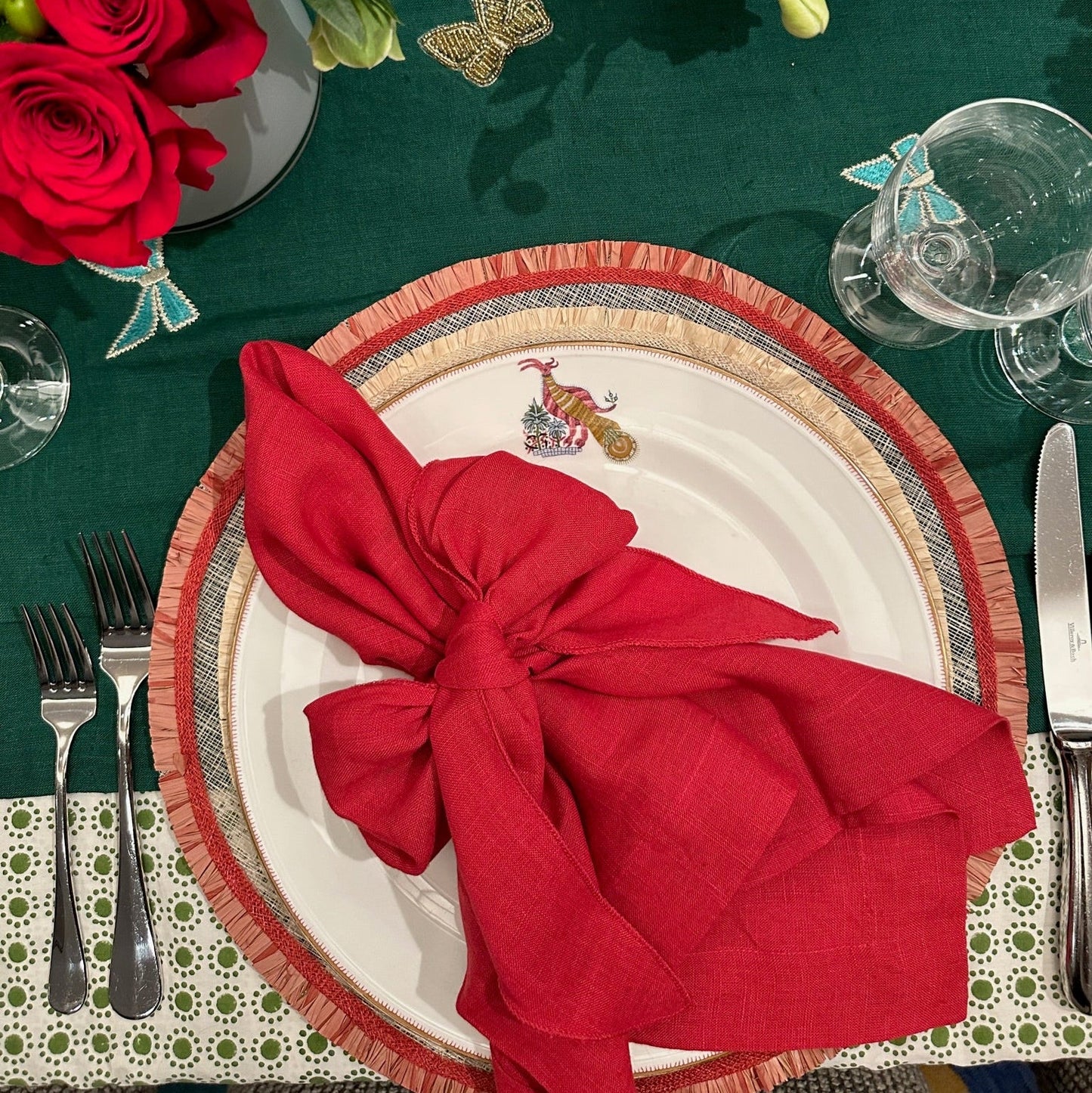 Bow extra large table runner, hunter green