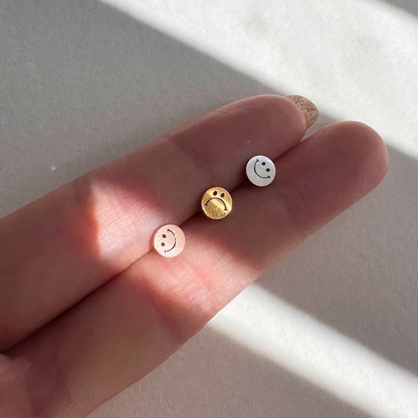 Happy & Sad Smiley Metal Stud Earrings