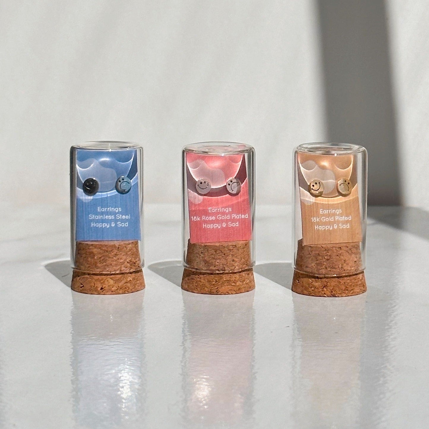 Happy & Sad Smiley Metal Stud Earrings