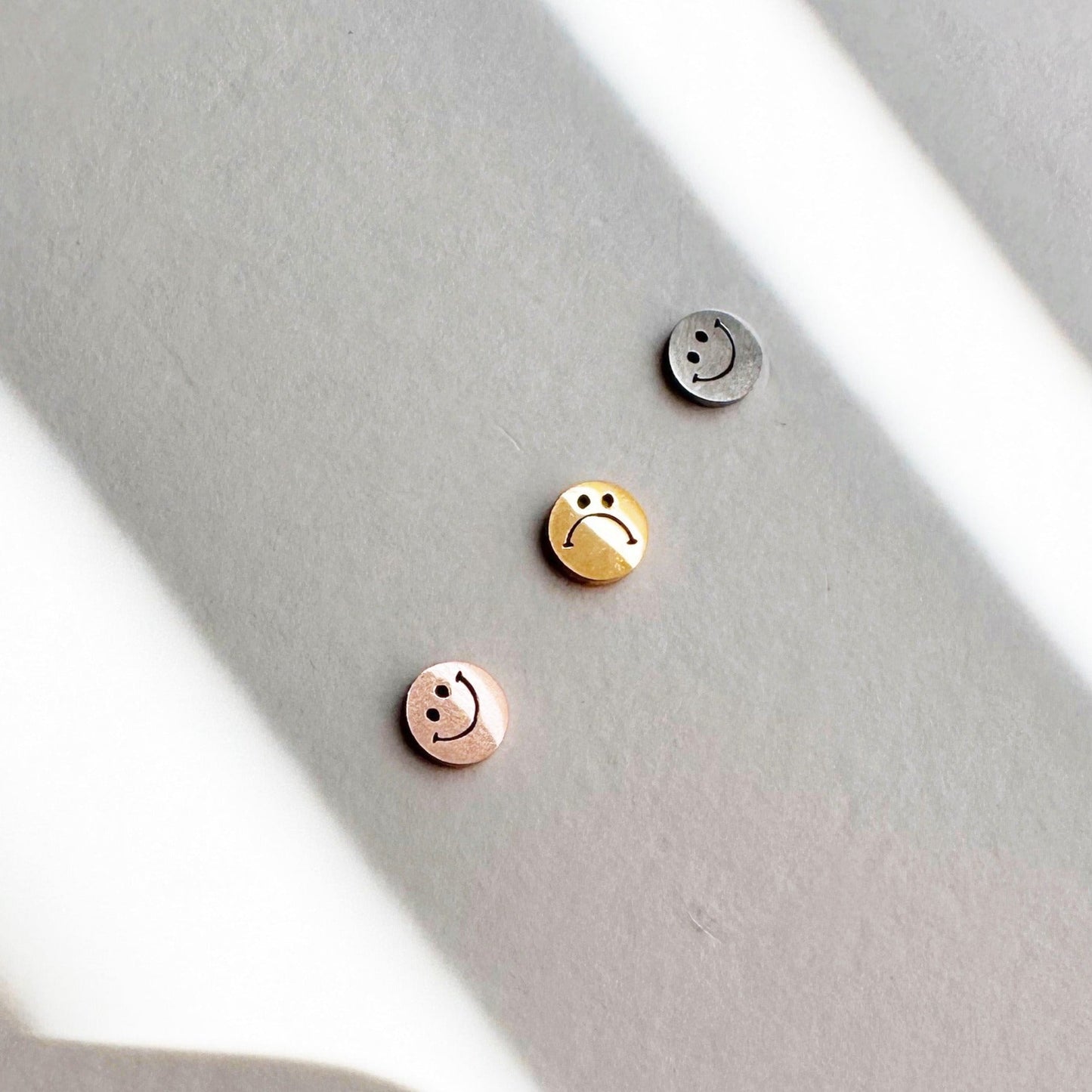 Happy & Sad Smiley Metal Stud Earrings