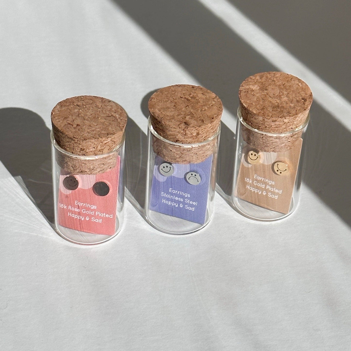 Happy & Sad Smiley Metal Stud Earrings