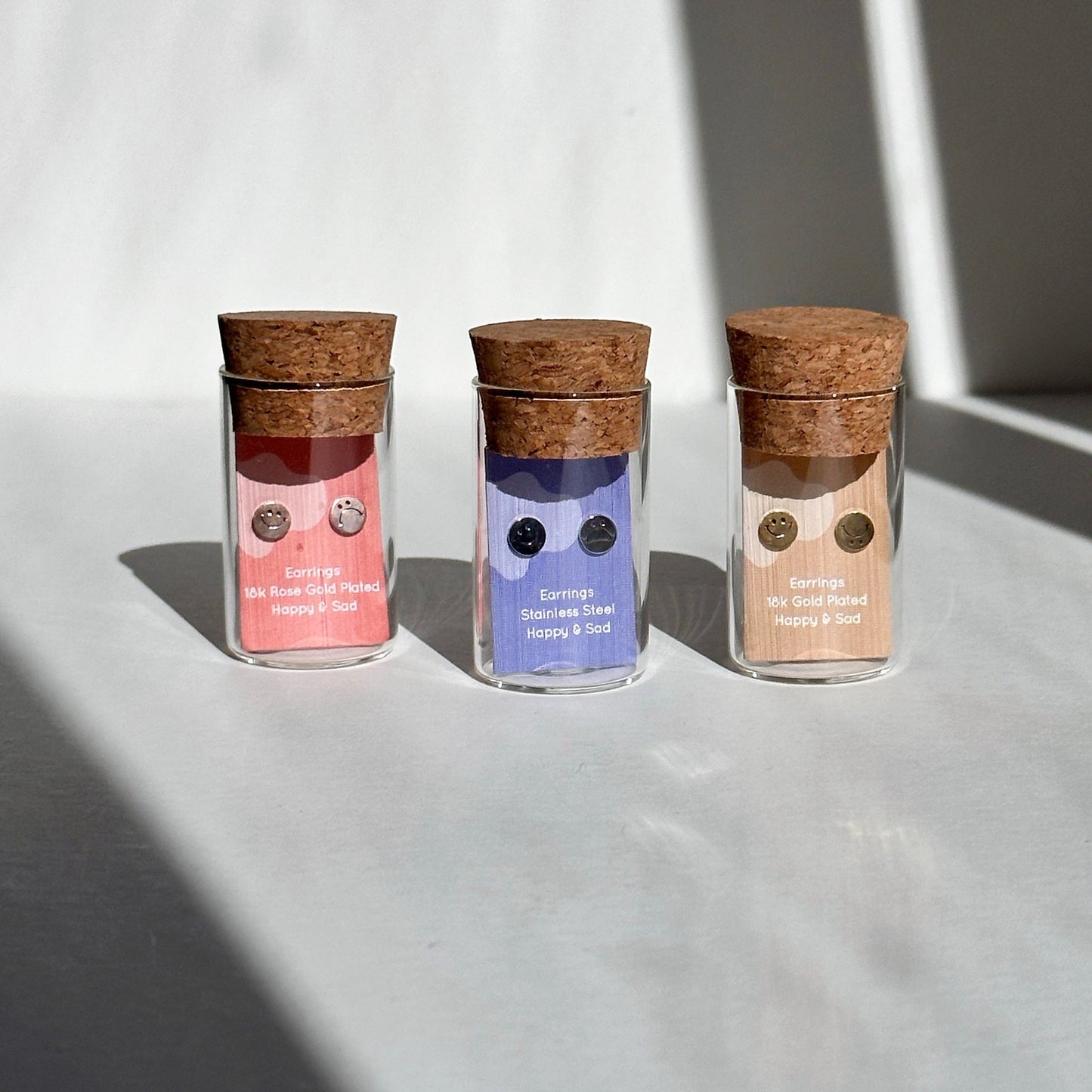 Happy & Sad Smiley Metal Stud Earrings