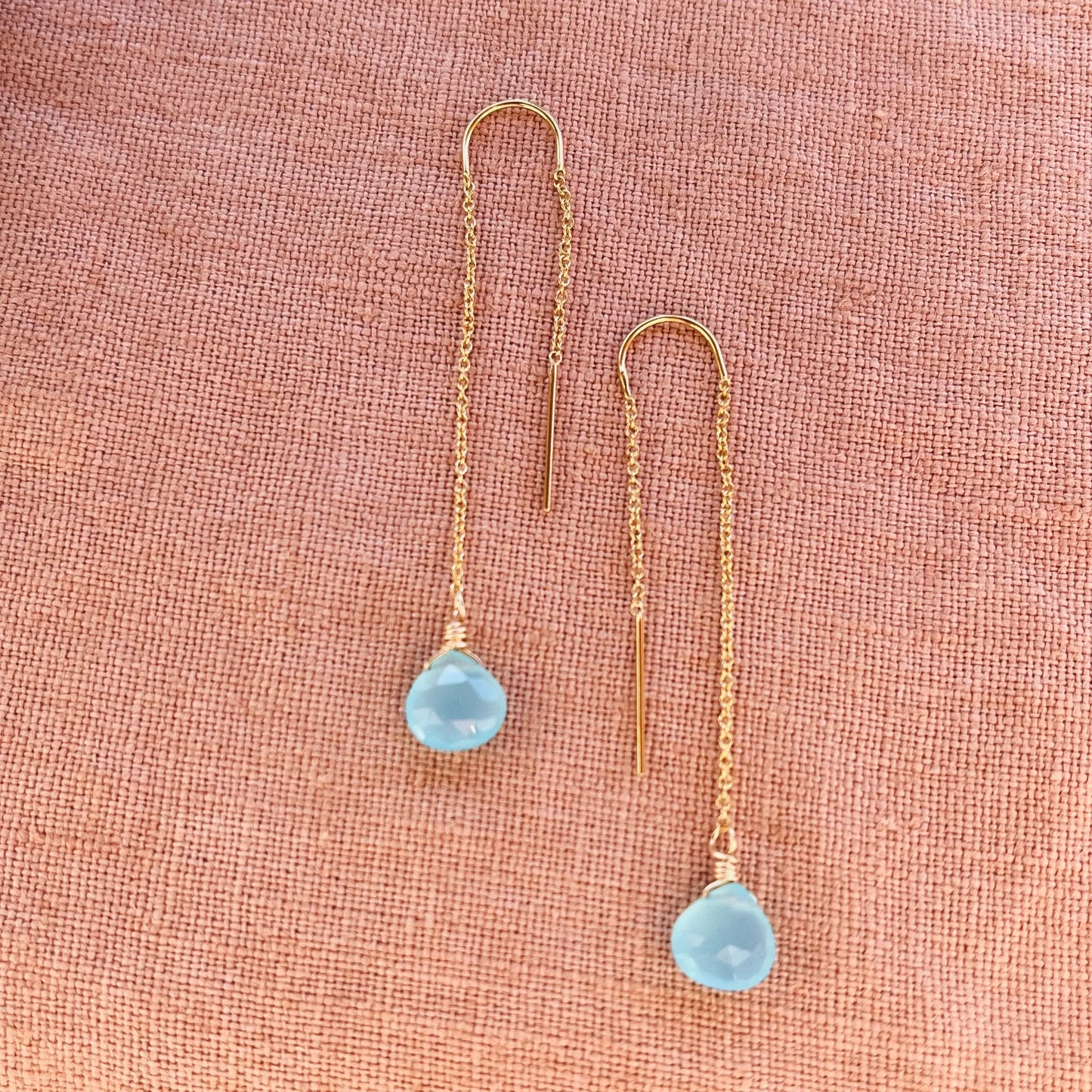 AQUA CHALCEDONY THREADER EARRINGS