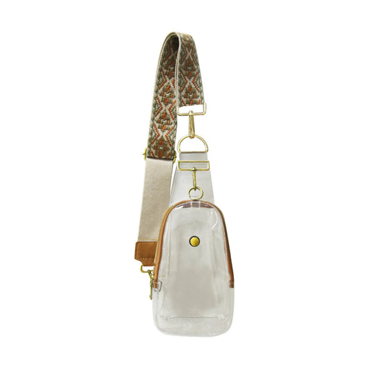 The James | Clear with Brown Trim Sling Bag - Pick Your Strap