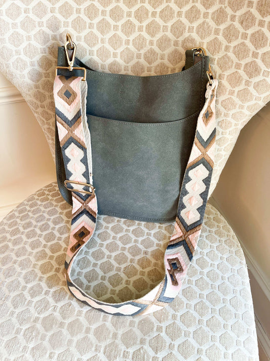 Vegan Suede Crossbody Bag (Gray) - Pick Your Strap