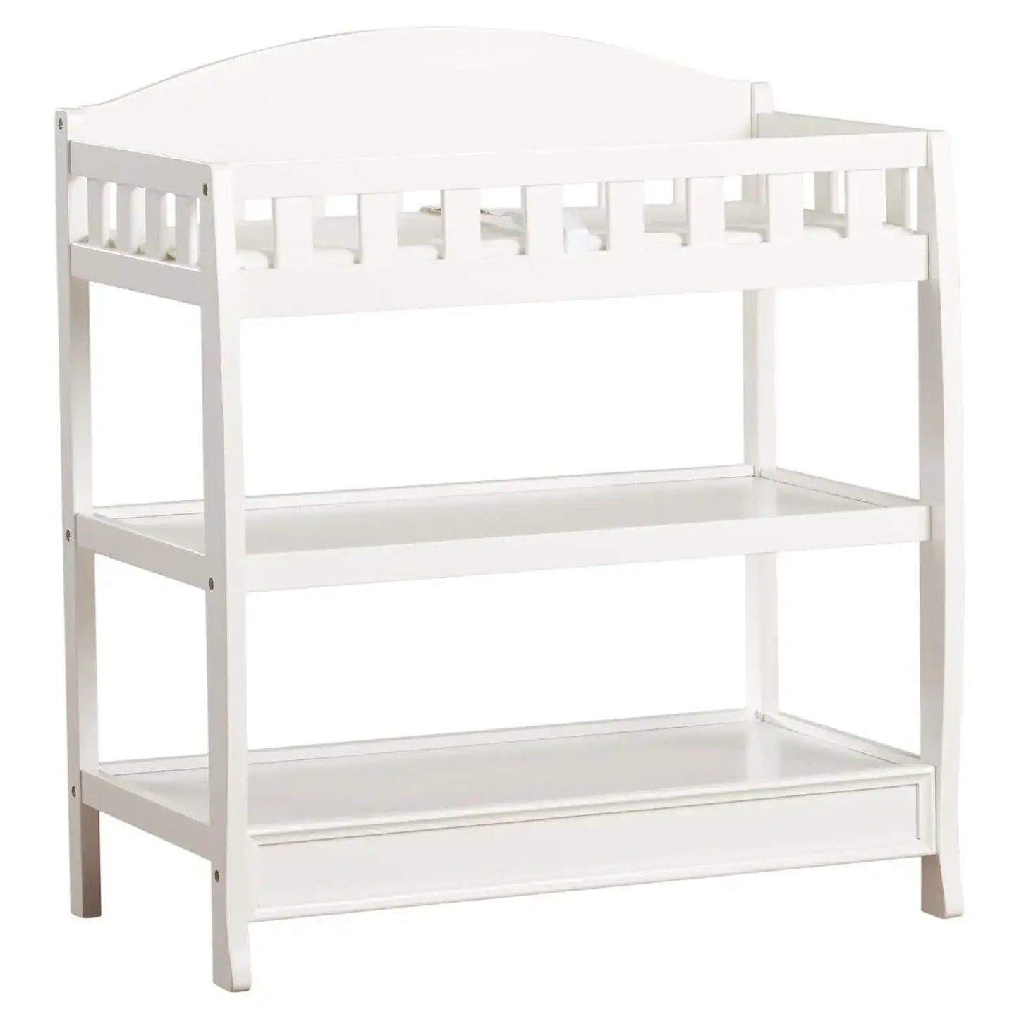 Modern White Wooden Baby Changing Table with Safety Rail Pad and Strap