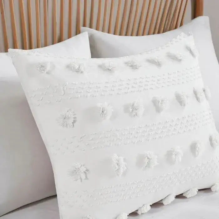 Full/Queen 3-Piece Ivory Pompom Microfiber Comforter Set