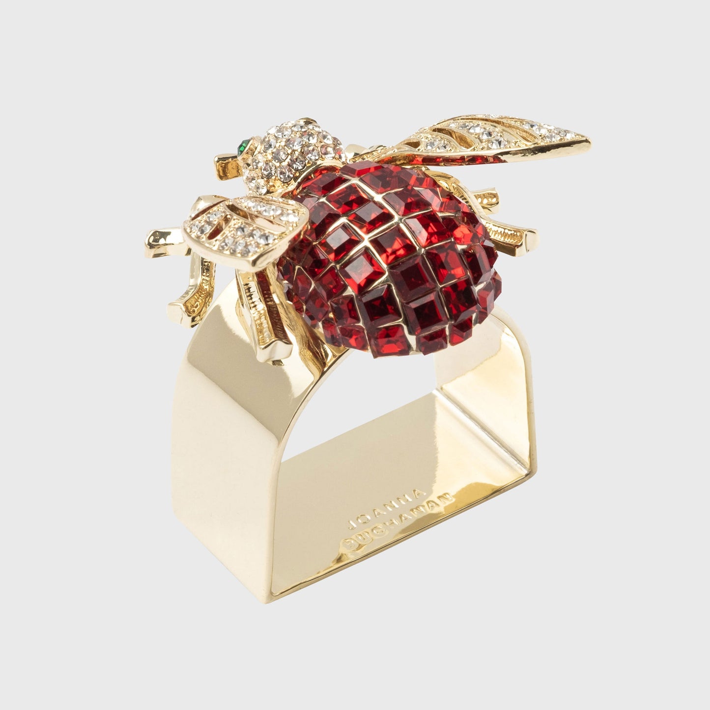 Large sparkle bee napkin ring, ruby, set of four