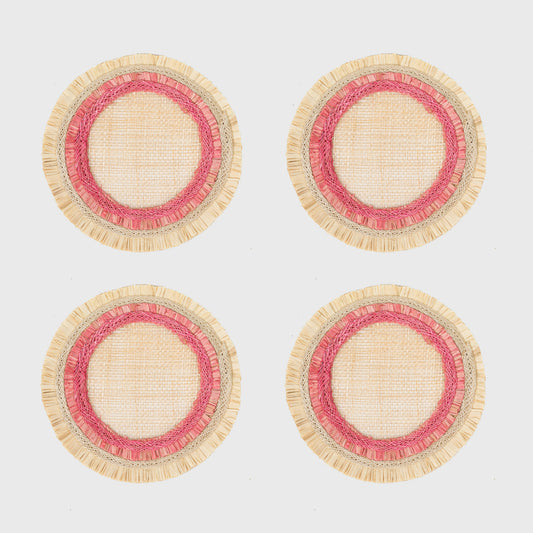 Ruffle edge straw coasters, pink