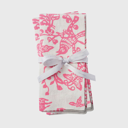 Garden print napkin, pink, set of two