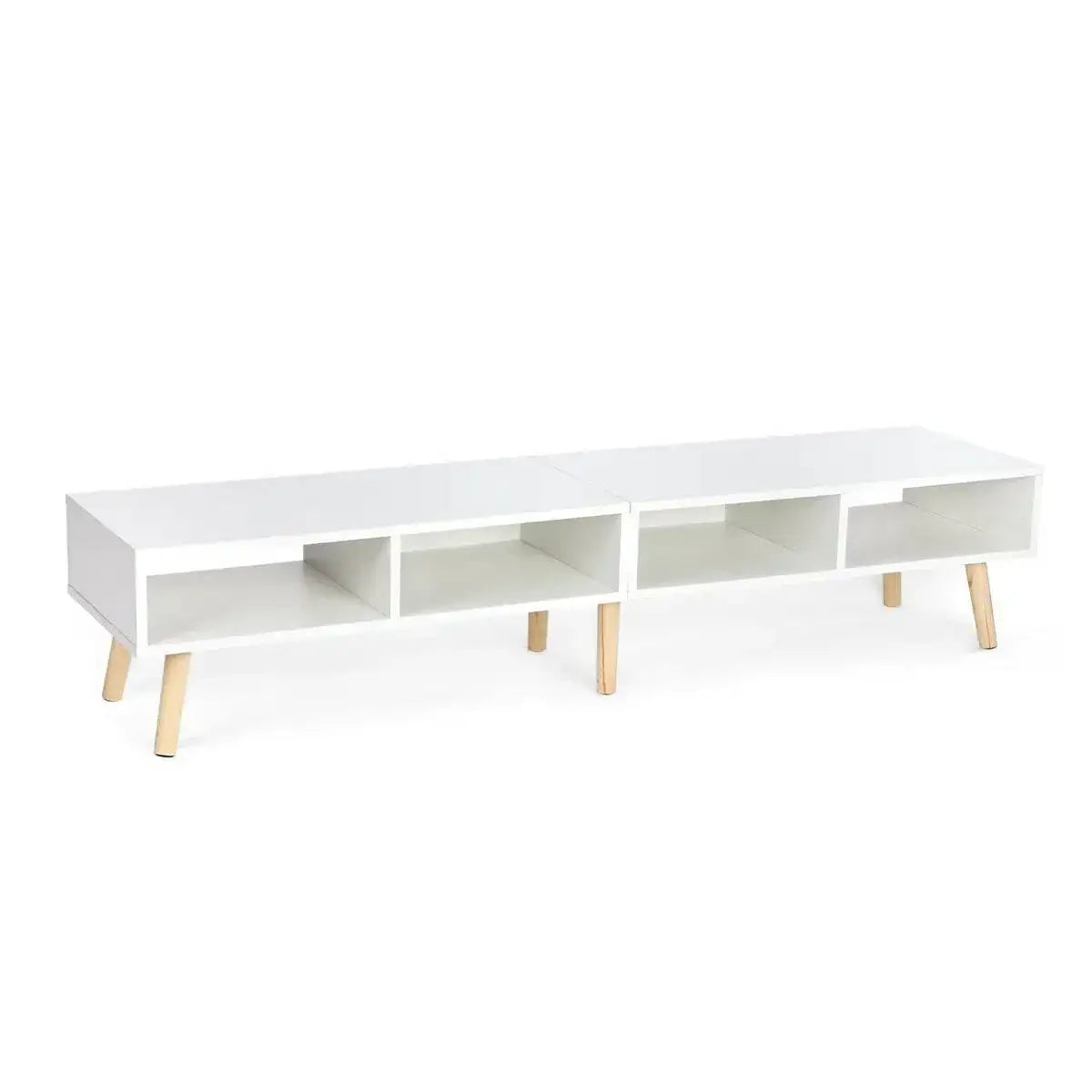 Modern Mid-Century Style TV Stand in White with Wood Legs for TVs up to 65-inch