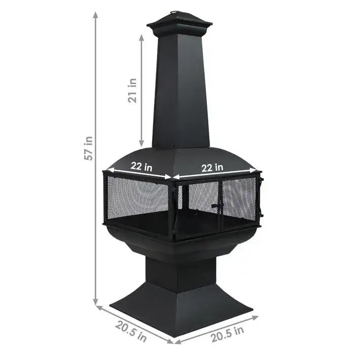 Large Black Outdoor Steel Chimenea Wood Burning Fire Pit