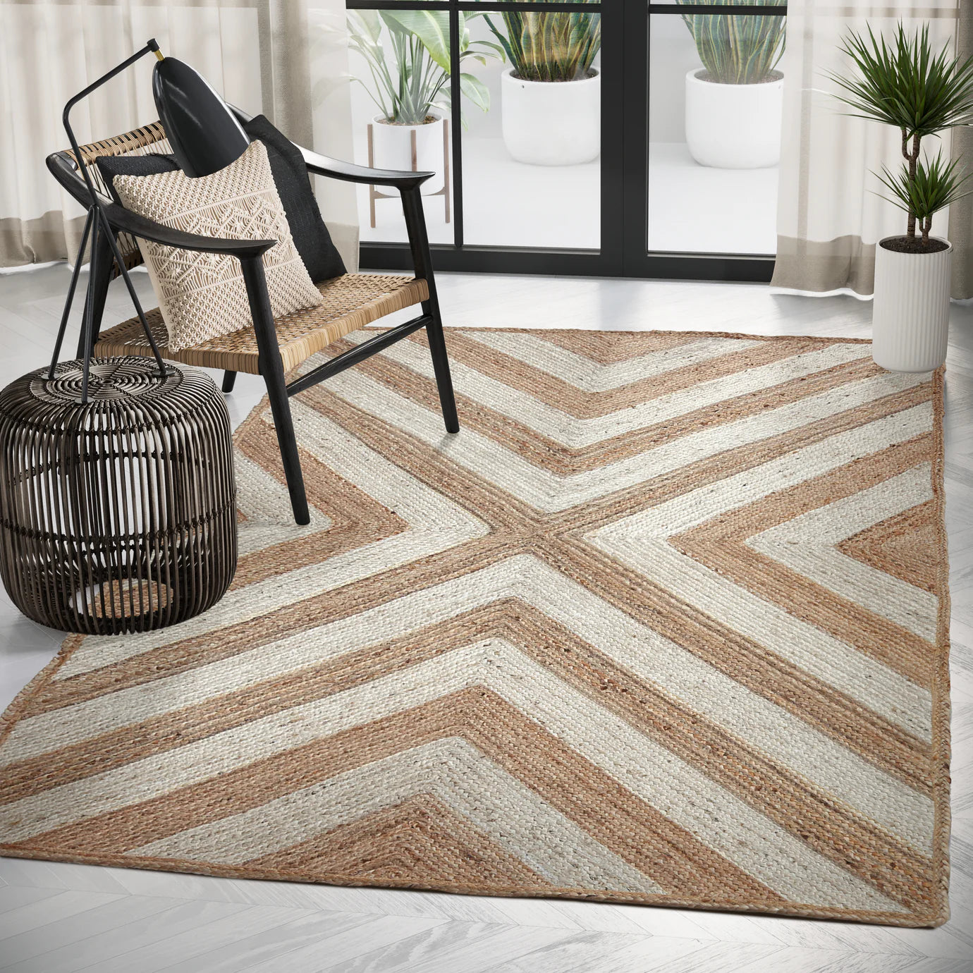 Jute Natural Fiber White Area Rug