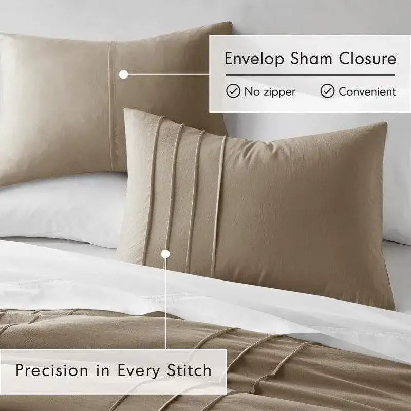 King size Microfiber Pleated Soft Lightweight Comforter Set Tan Khaki Taupe