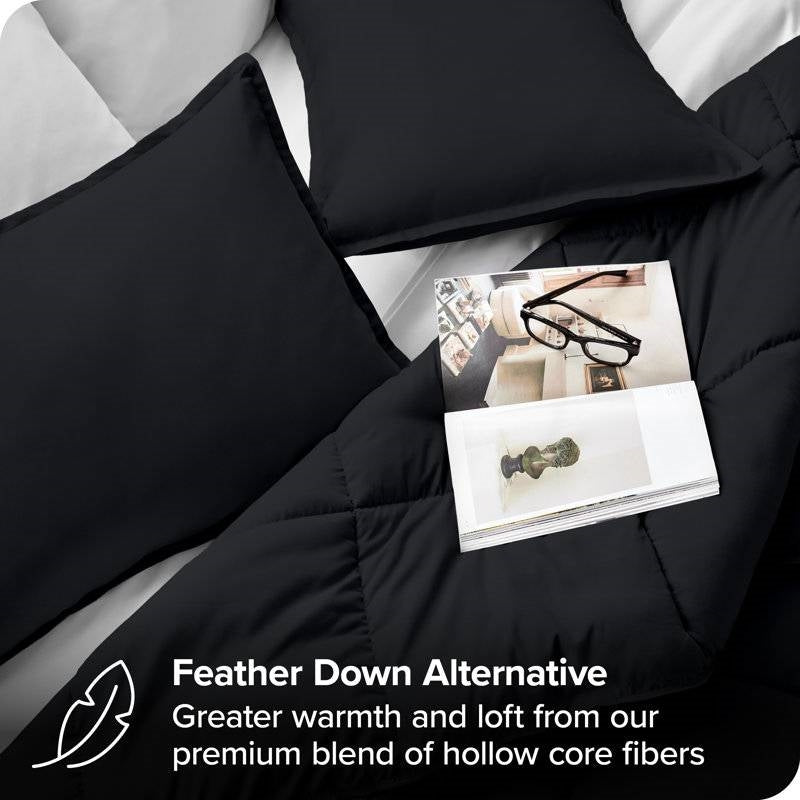 King/Cal King size Luxuriously Soft Down Alternative Comforter Set in Black