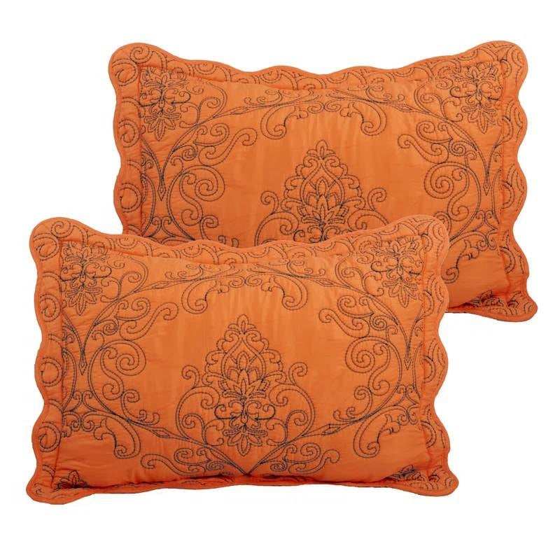 King size Orange Nectarine Damask Embroidered 4 Piece Oversized Bedspread Set