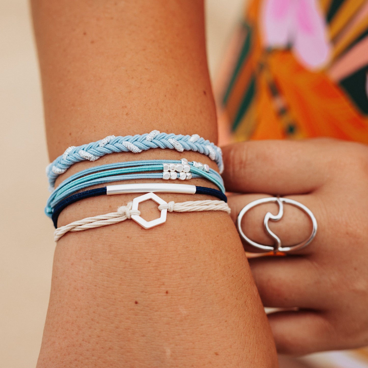 "Dream" Shades of Blue with Silver Accents Hair Tie Bracelets