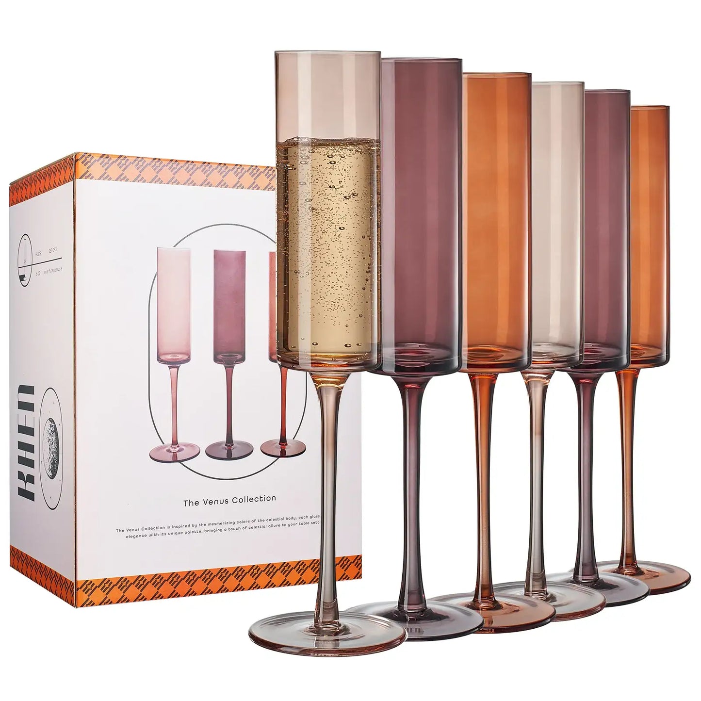 Venus Champagne Flute Glassware, Set of 6