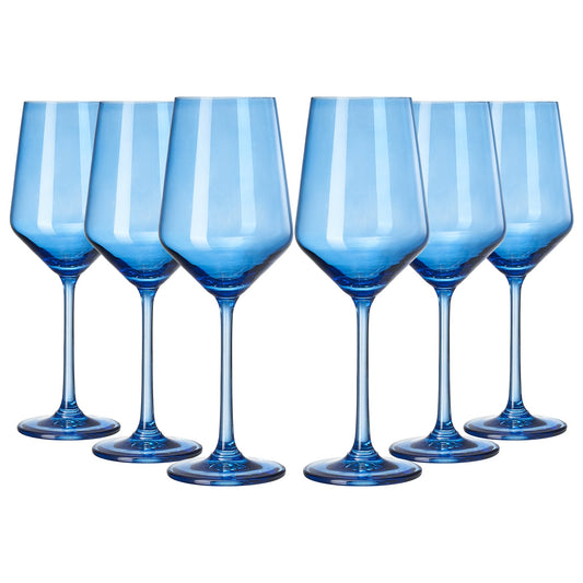 Blue Wine Glasses Set of 6-12 oz Colored Wine Glasses Stemless, Birthday Gift, Cobalt Colored Tall Stemmed, Unique Wine Glasses, Colorful Wine Glasses, Colored Glassware - Dark Blue