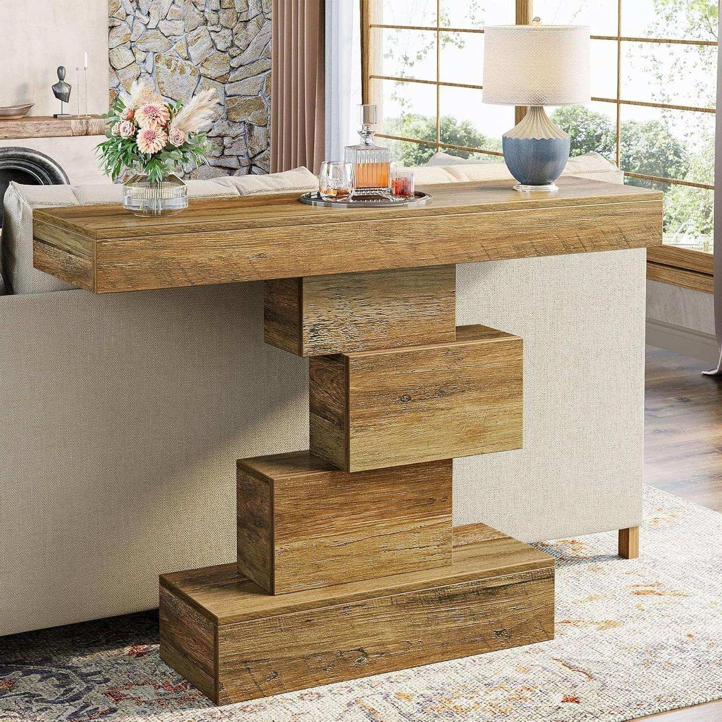 Modern Farmhouse 42-inch Entryway Accent Sofa Table in Light Brown Wood Finish