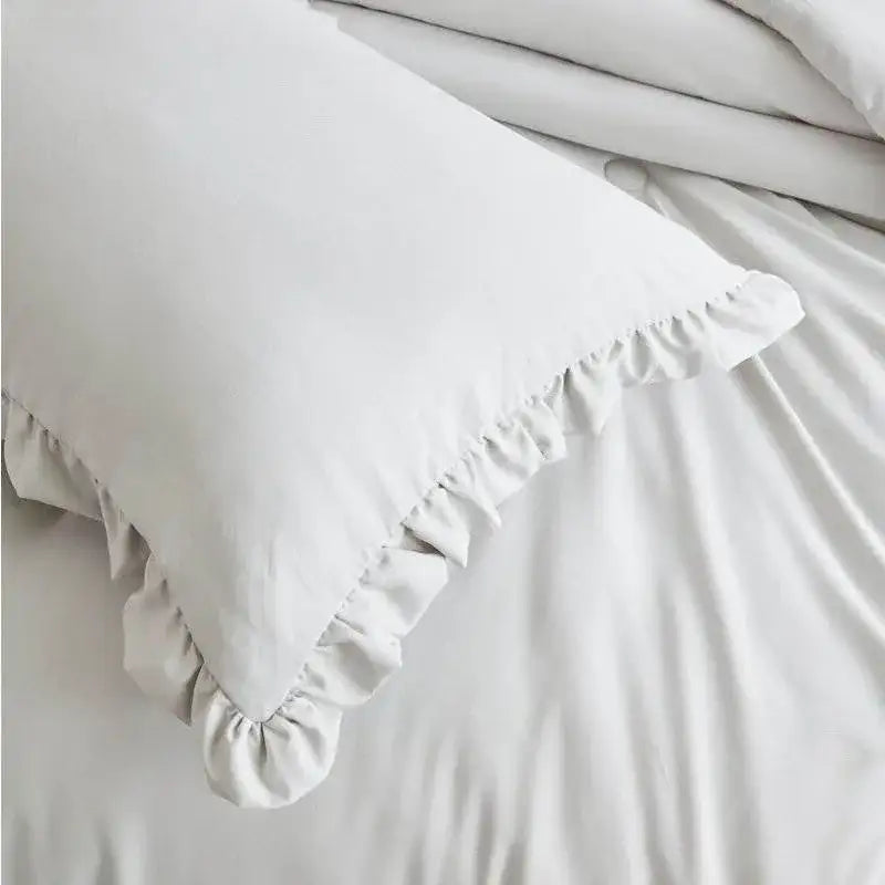 Full Size Grey Stone Washed Ruffled Edge Microfiber Comforter Set