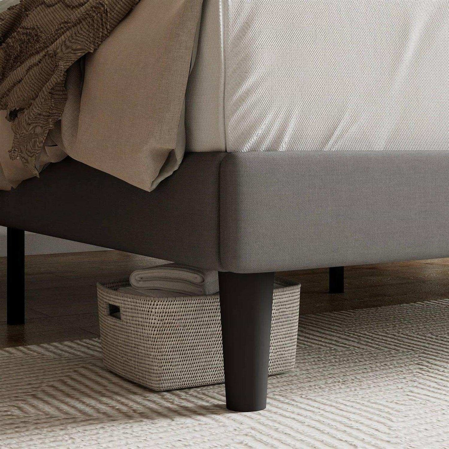 Queen Grey Linen Upholstered Platform Bed Frame with Button-Tufted Headboard