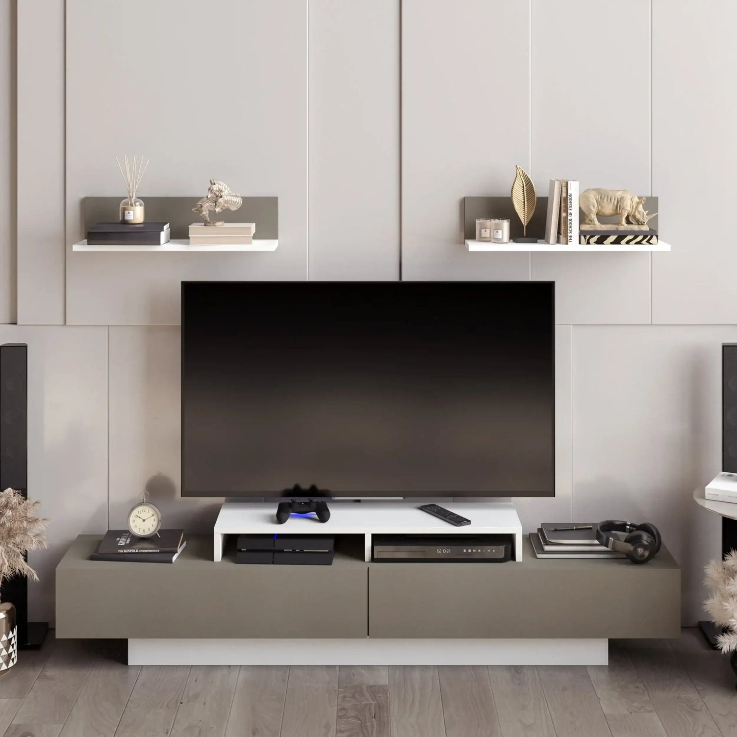 Lusi 71" Wide TV Stand for TVs up to 80" with 2 Wall Shelves