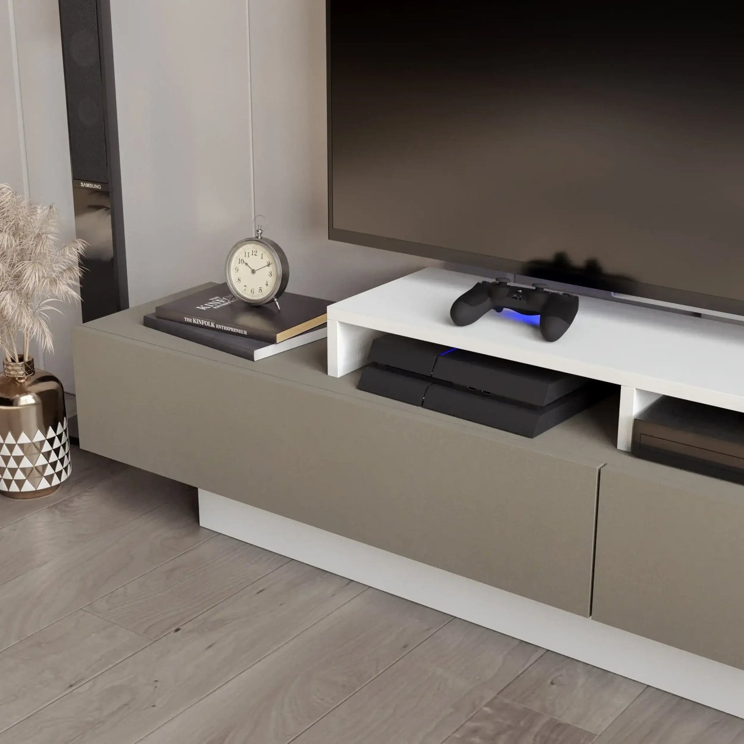 Lusi 71" Wide TV Stand for TVs up to 80" with 2 Wall Shelves