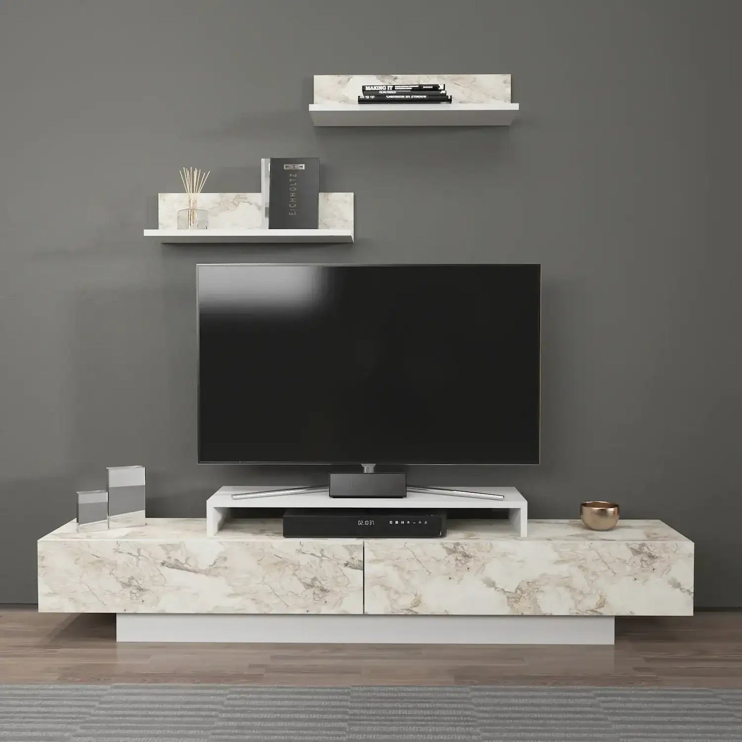 Lusi 71" Wide TV Stand for TVs up to 80" with 2 Wall Shelves