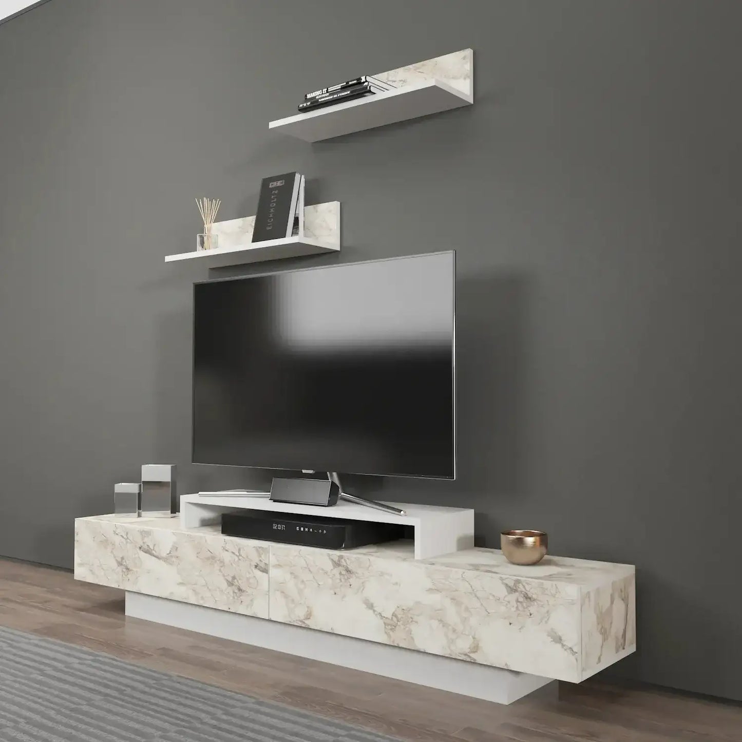Lusi 71" Wide TV Stand for TVs up to 80" with 2 Wall Shelves