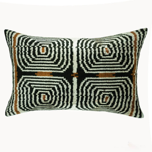 Labyrinth Silk Velvet Ikat Throw Pillow Cover 16 X 24
