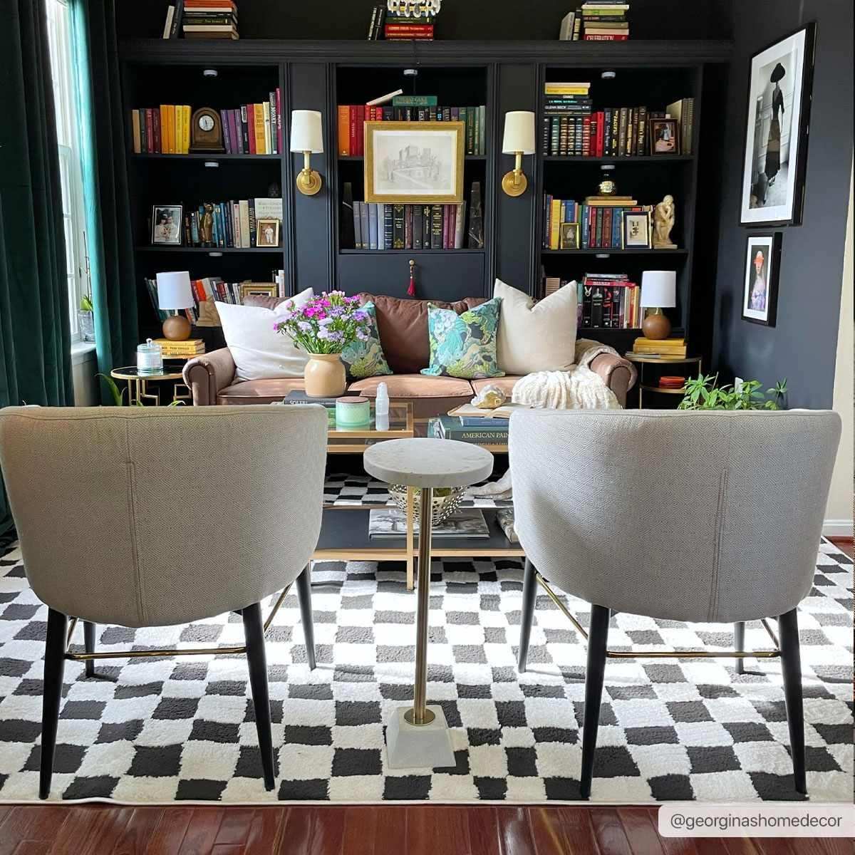 Lajos Black & White Checkered Plush Rug