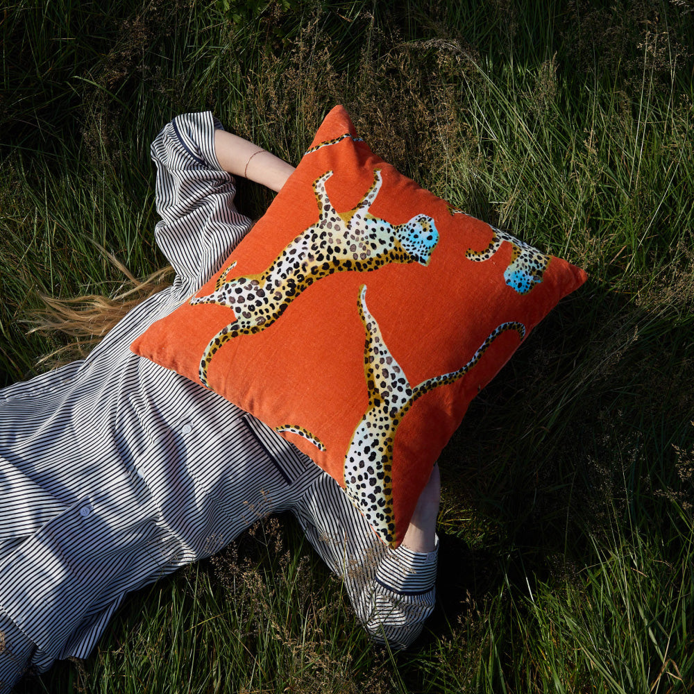 Velvet Leaping Small Leopard Throw Pillow