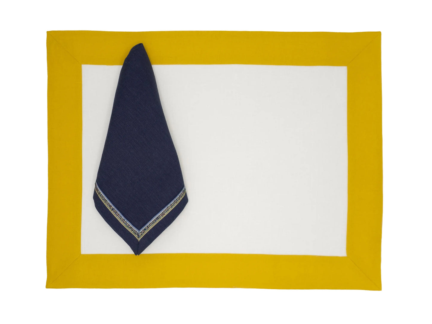 Linen Placemats With Mustard Borders, Set of 4
