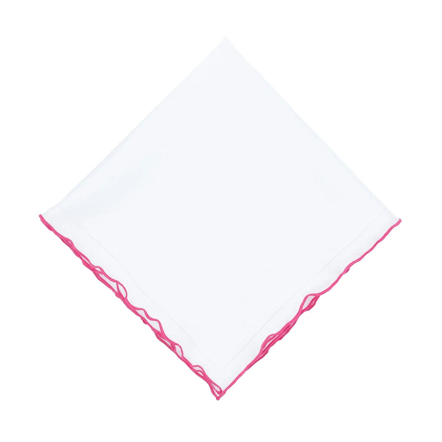 White Linen Napkins With Pink Ruffled Hemstitch Edges, Set of 4