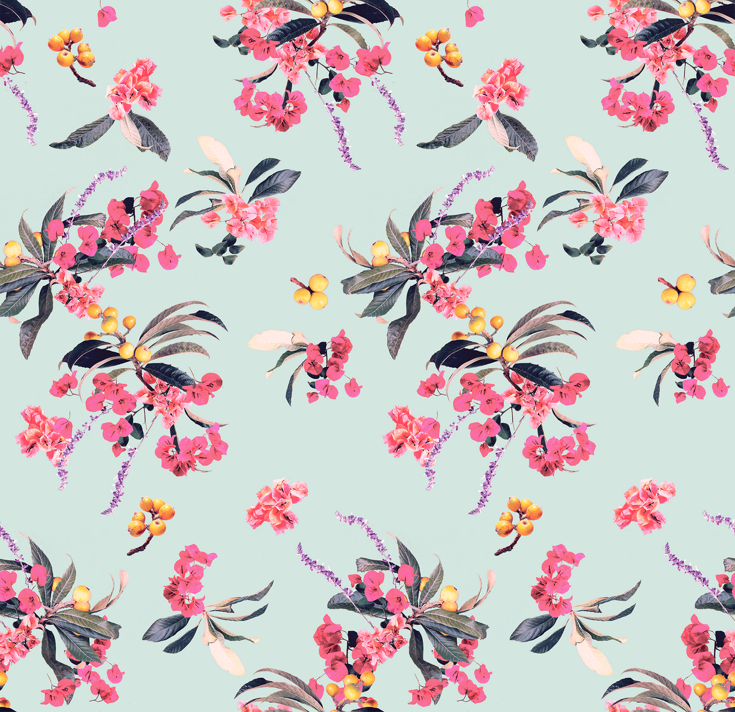 Floral Loquat Wallpaper, blue