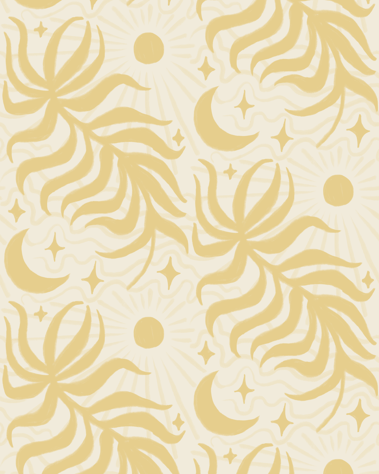Lunar Leaf Wallpaper, beige and lemon