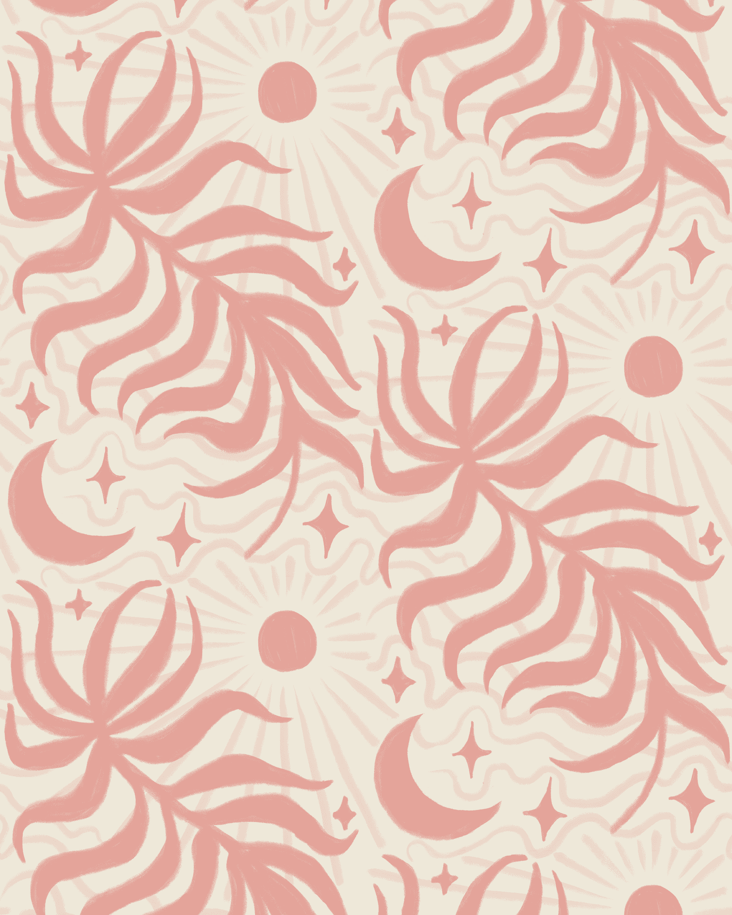 Lunar Leaf Wallpaper, beige and pink