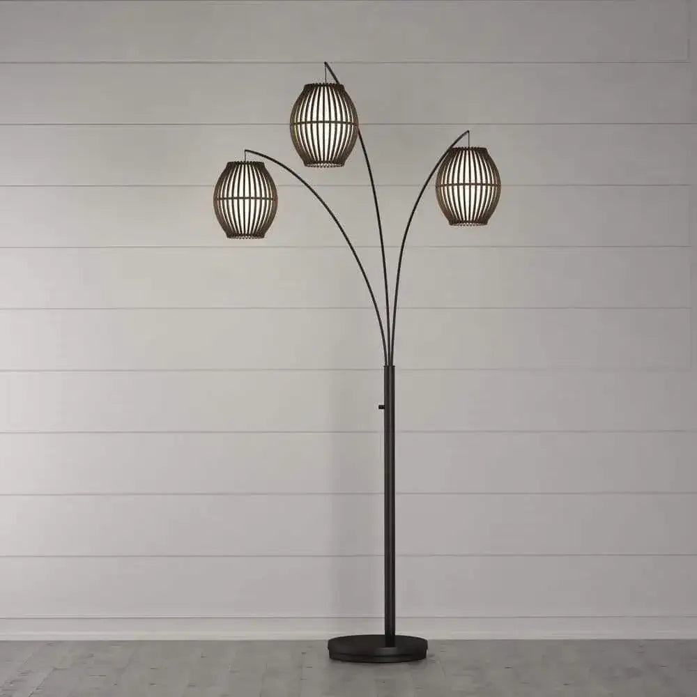 Modern Mid-Century Bohemian 82-inch Arch Floor Lamp with 3 Barrel Lights