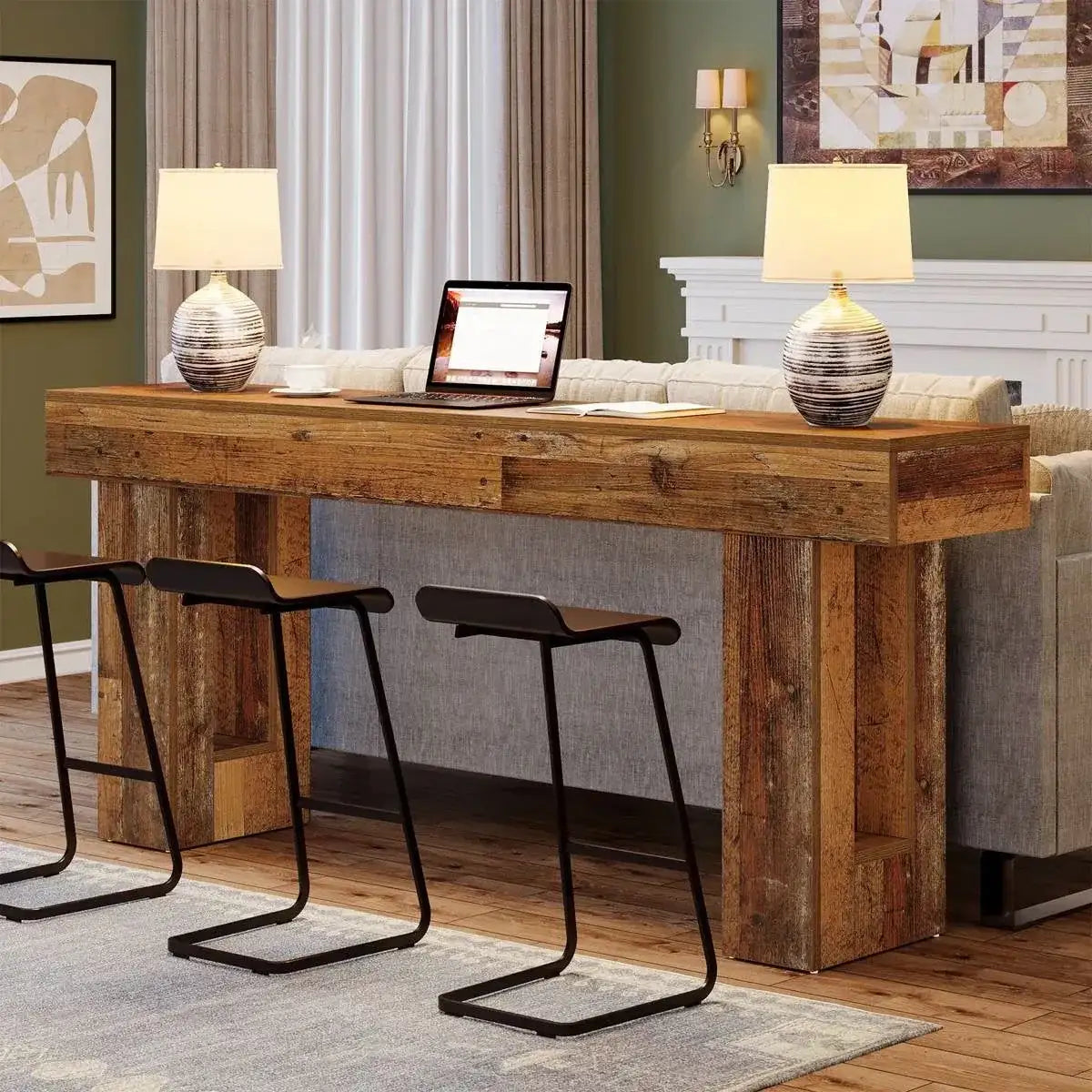 Modern Farmhouse 63-inch Entryway Console Sofa Table in Distressed Wood Finish